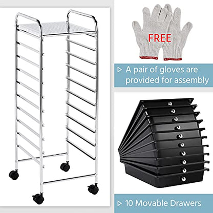 Yaheetech 10-Drawer Rolling Storage Cart with Wheels, Slim Organizer, Black - color: Black, style: 10 Drawers