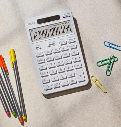 14 Digits Desktop White Calculator with a Bright LCD, Dual Power Handheld Desktop. Color. Business, Office, High School - color: WHITE-3