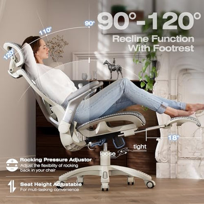 ELABEST X100 Ergonomic Mesh Office Chair with Footrest, Big and Tall Home Desk Chair with 5D Flip-Up Arms, Adjustable 3D Lumbar Support, Gaming & Executive Computer Chair (First Light) - color: First Light
