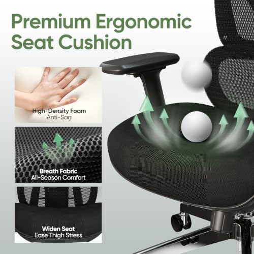 Ergonomic Mesh Office Chair, Desk Chairs with Adjustable Lumbar Support, 4D Flip-up Arms & 3D Headrest, Comfy High Back Breathable Mesh Computer Chair for Home Office, 400lbs (Black) - color: Black
