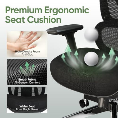 Ergonomic Mesh Office Chair, Desk Chairs with Adjustable Lumbar Support, 4D Flip-up Arms & 3D Headrest, Comfy High Back Breathable Mesh Computer Chair for Home Office, 400lbs (Black) - color: Black