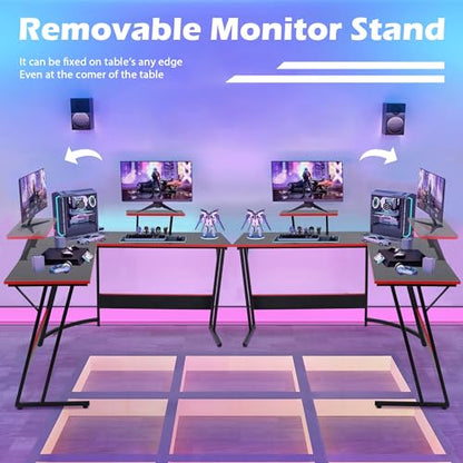 Gaming Desk L Shaped Desk, 50.4” Large Computer Desk with Shelves & Carbon Fiber Desktop, Wood Computer Table Writing Work PC Desk for Bedroom Office Dorm Small Space, Black - color: Black