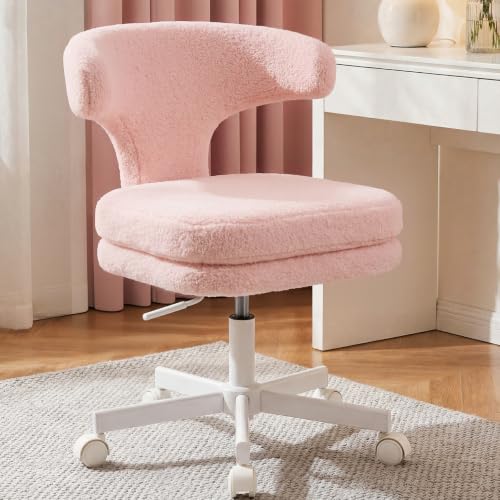 GTPLAYER Swivel Office Desk Chair with Wheels, Adjustable Height Vanity Chair with Back Support, Comfy Rolling Stool for Home Office, Bedroom & Makeup Vanity, Sweet Gift for Girls and Women - color: Coral Pink