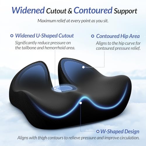 6" Thickened Donut Pillow Seat Cushion, Ergonomic Hemorrhoid Pillow with Widened Cutout for Tailbone,Sciatica Pain Relief & Postpartum, Memory Foam Office Chair Cushion for Long Sitting at Home