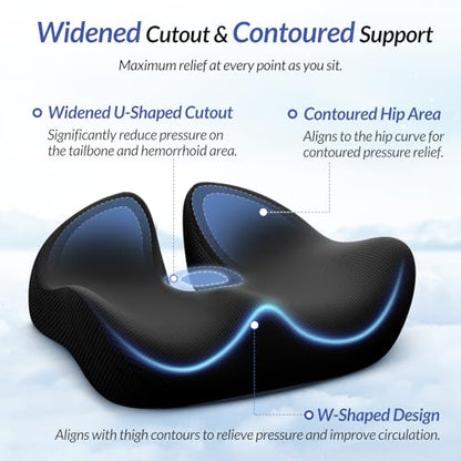 6" Thickened Donut Pillow Seat Cushion, Ergonomic Hemorrhoid Pillow with Widened Cutout for Tailbone,Sciatica Pain Relief & Postpartum, Memory Foam Office Chair Cushion for Long Sitting at Home