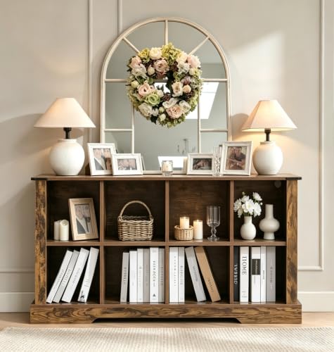 8 Wooden Cube Storage Organizer Shelves, Light up Horizontal Bookshelf, Farmhouse bookcases with led for Living Room - color: Brown, size: 8