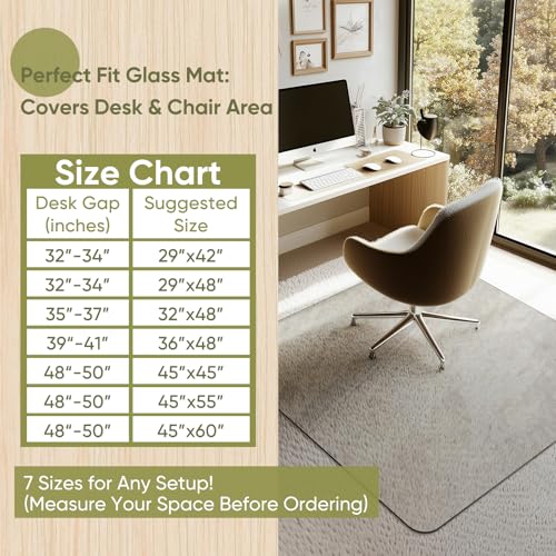 Office Chair Mat for Carpet & Hardwood, Upgraded 45" x 45" Tempered Glass Chair Mat for Office Home, with 4 Anti-Slip Pads - size: 45"x45"