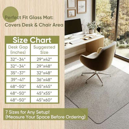 Office Chair Mat for Carpet & Hardwood, Upgraded 45" x 45" Tempered Glass Chair Mat for Office Home, with 4 Anti-Slip Pads - size: 45"x45"
