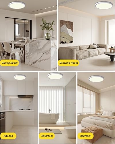 6pack 12 Inch Flush Mount Ceiling Light, 24w Led Ceiling Light, 3000k/4000k/6000k Selectable 2520lm Ceiling Lights, Super Slim Led Light Fixture For Bedroom Kitchen Living Dining Room Office (White) - color: White, size: Standard-12Inch-6Pack