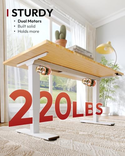 SANODESK Solid Bamboo Dual Motor Standing Desk, 220 lbs, 72×30 - color: Natural Bamboo+white Frame, size: 7230