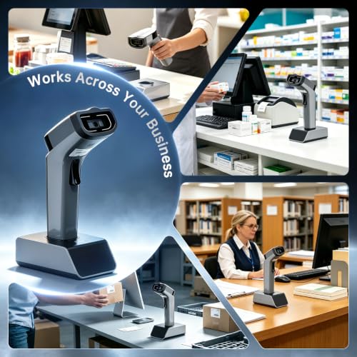 NETUM 1D Barcode Scanner, Wireless Bluetooth with Cradle, DS5000-Gray - color: Gray