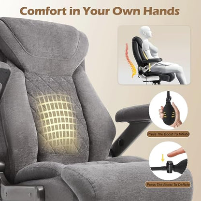 Fabric 700lbs Big and Tall Office Chair, Ergonomic Heavy Duty Executive Cloth Office Chair with 5D Flip Arms & Adjustable Lumbar Support & Dual Rubber Wheel, Large Thick Padded Extra Wide Seat, Grey - color: Grey