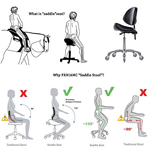 Adjustable Saddle Stool Chairs with Back Support Ergonomic for Medical Clinic Studio Salon Office and Home (Black) - color: Black