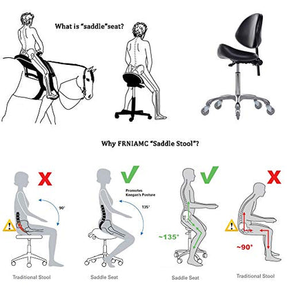 Adjustable Saddle Stool Chairs with Back Support Ergonomic for Medical Clinic Studio Salon Office and Home (Black) - color: Black