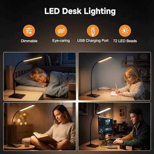 LED Desk Lamp, Eye-Caring Desk Light - color: Jet Black