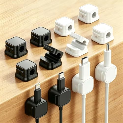 8-Pack Magnetic Cable Clips [Cable Smooth Adjustable] Cord Clips, Under Desk Cable Management, ZORKAVTOR Adhesive Cord Clip Storage Box for Home Desk Phone Car Wall Desktop Nightstand