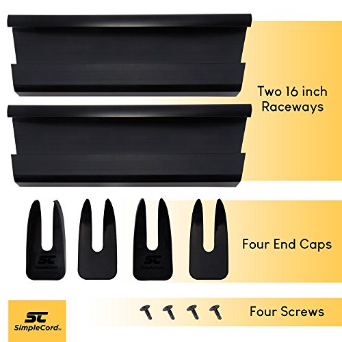 Cable Management Trays - 2-Pack 16-Inch Raceway Channels - Cord Holder Kit for Under Desk, Office, and Kitchen Use by Simple Cord (Black)