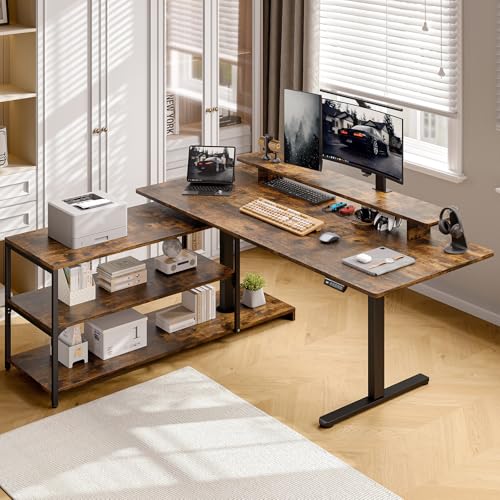 ONBRILL L-Shape Standing Desk with File Cabinet, 55“ Electric Standing Desk
