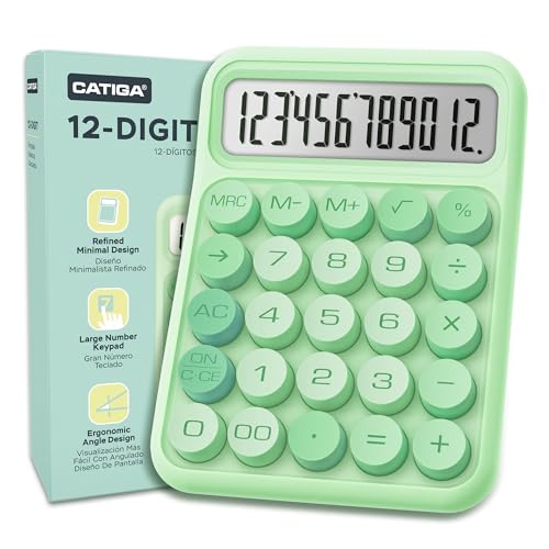 CATIGA Mechanical Switch Calculator, Green Calculator with 12 Digit Large LCD Display & Big Buttons for Office Desk, Classroom Math, Back to School Supplies, Cute Aesthetic Desk Accessories - color: Green