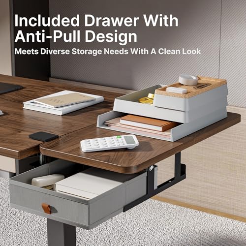PEGZONE Desk Extender Tray, 24" x 12", with Storage Drawer, Medium, Walnut - color: Walnut, size: Medium