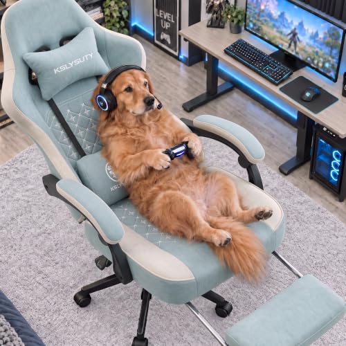 Desk Computer Gaming Chair - Ergonomic Game Office Chair with Extended Footrest and Massage Lumbar Support, Home Gamer Video Game Chairs with Spring Cushion for Adults (Pro Blue Fabric) - color: Pro Blue Fabric