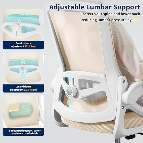 Ergonomic Office Chair Desk Chair with Adjustable Lumbar Support - color: Buff Beige