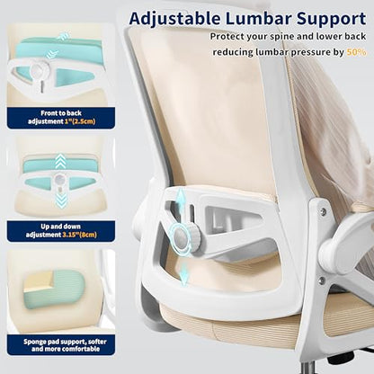 Ergonomic Office Chair Desk Chair with Adjustable Lumbar Support - color: Buff Beige