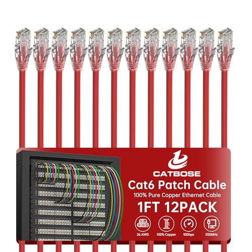 1 Foot Cat6 Patch Cables(12 Pack), Solid Pure Copper Patch Cord, Cat 6 Ethernet Cable, UTP Network, High Speed RJ45 Internet Cables, Compatible for Router, Switche, PC, Server, PS4/5, Xbox - Red - color: Red, size: 1FT, style: 12 Pack