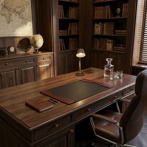 Dacasso Burgundy Leather 25.5" x 17.25" Side Rails Desk Pad - color: Burgundy, size: 25.5" x 17.3"