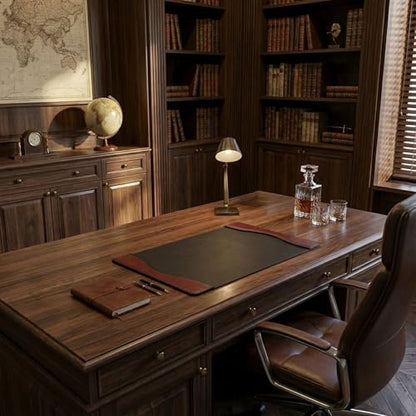 Dacasso Burgundy Leather 25.5" x 17.25" Side Rails Desk Pad - color: Burgundy, size: 25.5" x 17.3"
