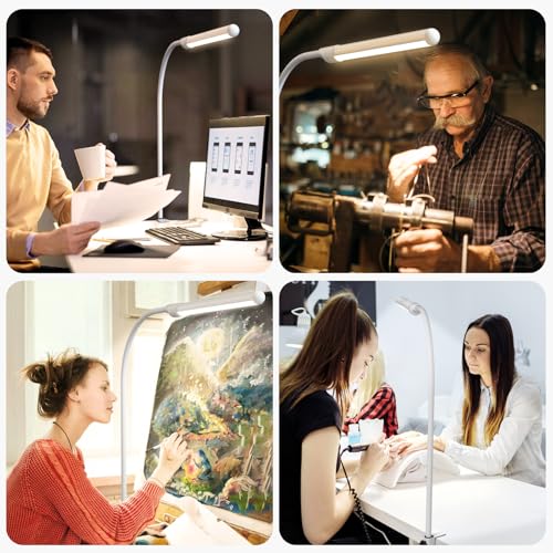 MY BEAUTY LIGHT Smart LED Desk Lamp with Clamp, Handwave Sensor Desk Light, 2700-6500K 5 Color Temperature Bright Dimmable Eye-Caring Clip on Light, Gooseneck 360° Rotatable Desk Lamps for Home Office