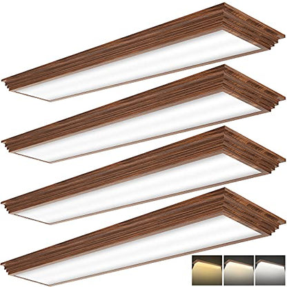 4FT LED Light Fixture with 3000K/4000K/5000K CCT Selectable Dimmable 4 Foot LED Linear with Wooden Look 50W 5500LM Flush Mount Ceiling Wraparound for Kitchen, Bedroom, Laundry, 4 Pack - size: 4FT | 4 Pack
