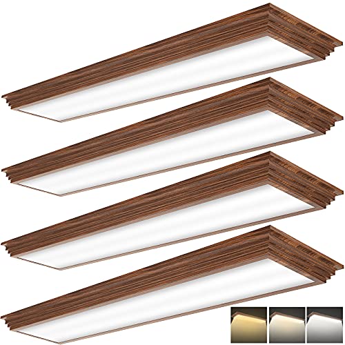 4FT LED Light Fixture with 3000K/4000K/5000K CCT Selectable Dimmable 4 Foot LED Linear with Wooden Look 50W 5500LM Flush Mount Ceiling Wraparound for Kitchen, Bedroom, Laundry, 4 Pack - size: 4FT | 4 Pack
