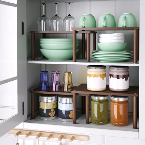 VERTORGAN 2 Pack Cabinet Organizer Shelf,Bamboo Countertop(Medium,Brown) - color: Brown, size: 11.8"W