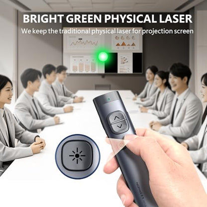 N97s Presentation Clicker for Powerpoint Presentations with Digital Pointer | ①Green Laser Pointer②Metal Housing③Magnifier/Highlight/Mouse Left Click④TV Screen&Projector Clicker⑤Built-in Storage Receiver - color: Green - BLE&USB-A