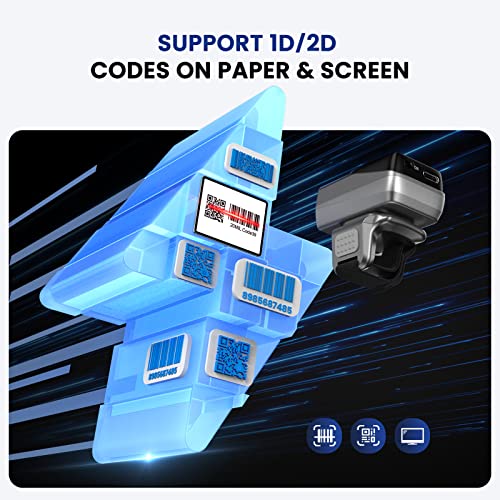Eyoyo 2D 1D Mini Wearable Finger Ring Bluetooth Barcode Scanner with Screen | Left&Right-Handed Use, Wireless QR Code Scanner Reader Inventory, Support Screen Scan, Compatible with iPad iPhone Android - color: Grey