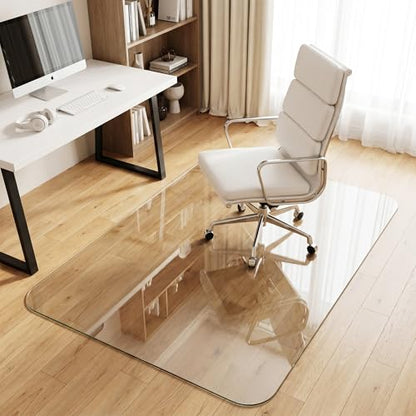 Tempered Glass Chair Mat for Hardwood Floor & Low Pile Carpet, 36" x 55" Heavy Duty Office Chair Mat with Non-Slip Pads, Scratch Resistant Floor Protector for Home Office - size: 36" x 55"