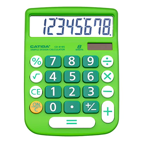 CATIGA Desktop Calculator 8 Digit with Solar Power and Easy to Read LCD Display, Big Buttons, for Home, Office, School, Class and Business, 4 Function Small Basic Calculators for Desk, CD-8185 - color: Green
