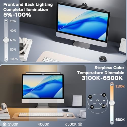 Monitor Light Bar with Remote, Ra95 Computer Monitor Lamp for Eye Caring, USB Reading Lamp Task Lamp, Dimmable Light Bar with Backlight, No Glare Space Saving Home Office 16.14" 1-Pack - size: 16.14-INCH