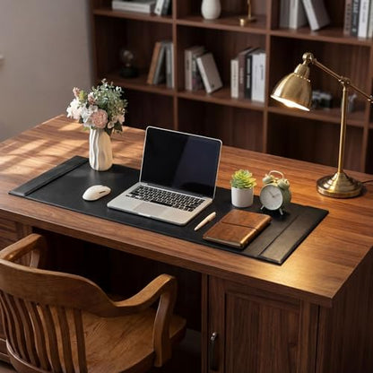 47.2 x 17 Inch Leather Desk Pad with Side Rails Mat, Black - color: Black, size: 47.2" x 17"