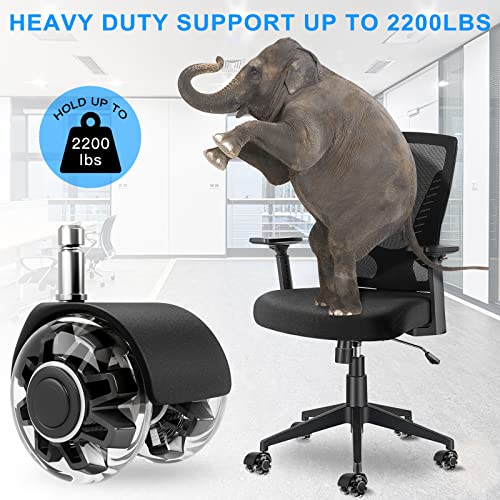 Omyoffice 2" Office Chair Wheels Set of 5, Black Heavy Duty Chair Caster | Support 2200lbs, Mute Rubber, Universal Fit 7/16"x7/8" Stem, Smooth Quiet Rolling, Safety Protection for Hardwood, Carpet - color: Black