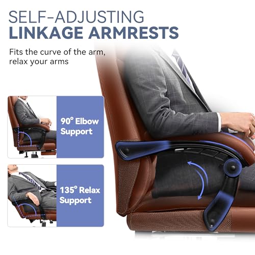 Office Chair, Big and Tall Office Desk Chair, Reclining Office Chair with Footrest Home Office Desk Chairs, High Back Ergonomic with Lumbar Support, Executive Leather - color: Brown, style: With Footrest