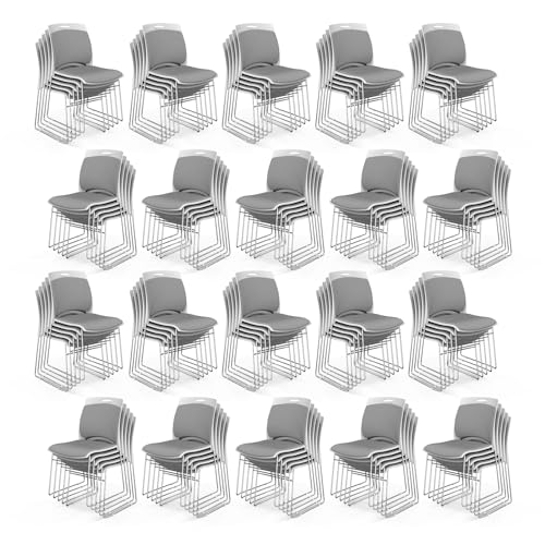 VINGLI Stackable Chairs Set of 100, Stacking Office Chairs with Metal Sled Base, Ergonomic Plastic Padded Seat & Back, Capacity 350lbs, Stacking Chairs for Waiting Room Break Room Banquet Guest, Gray - color: Grey, size: 100 Pack