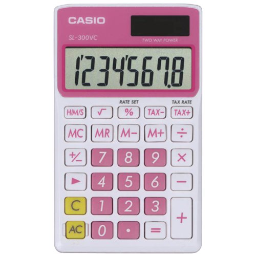 Casio SL-300VC Standard Function Calculator, Pink | Compact pocket calculator for everyday basic math at home, school or office - color: Pink
