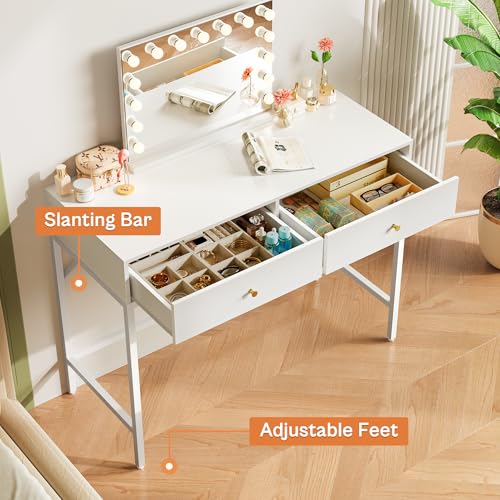 SUPERJARE 39.4" White Desk with 2 Drawers, Modern Makeup Vanity Desk - color: White, size: 39.4 inch
