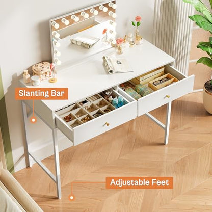 SUPERJARE 39.4" White Desk with 2 Drawers, Modern Makeup Vanity Desk - color: White, size: 39.4 inch