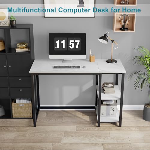 SINPAID 40" Small Computer Desk with Shelves for Home Office,White Marble - color: White Marble, size: 40 IN