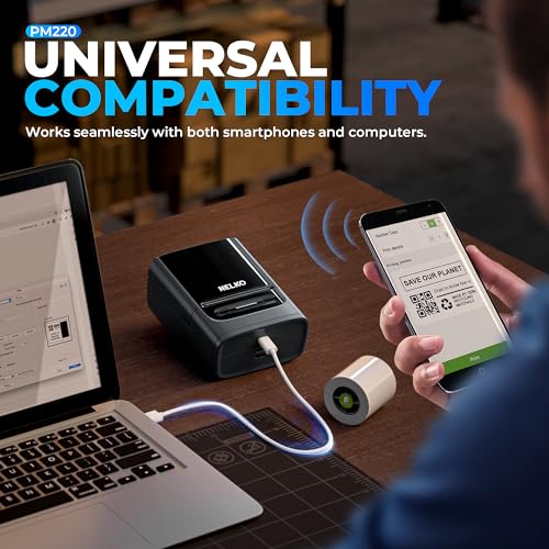 Nelko Label Maker Machine with Tape, PM220 Bluetooth Label Printer, 2 Inch Portable Thermal Printer for Small Business, Logo, Clothing, Sticker Printer for Phones & PC,with 3 Labels, Black - color: Black