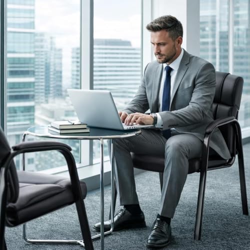 Office Guest Chair, PU Leather Padded Arms,Set of 4 | Waiting rooms, reception areas, conference rooms, clinics, metal frame, no wheels, high-density cushion, ergonomic backrest - color: Black, size: set of 4
