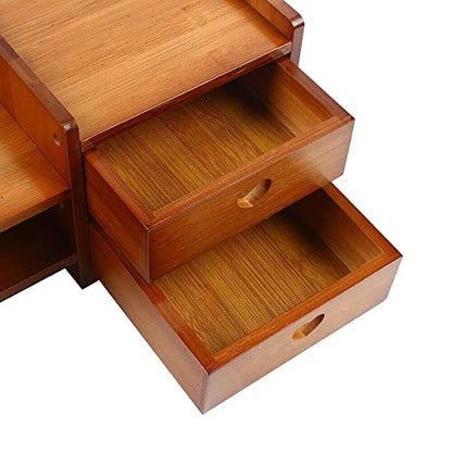 Monitor Stand Riser with 3 Drawers 2-Tier Bamboo Wood Computer Riser for Desk Home Office Desktop Stand Storage Organizer for TV Laptop Computer PC